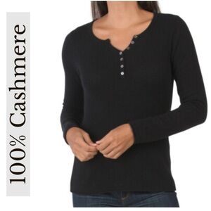 Mercer & Madison 100% Cashmere Fuchsia Pink Quarter Button Knit Henley Long Top